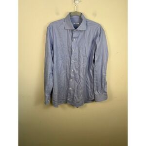 Fray Italy Mens Dress Shirt Blue White Micro Houndstooth Cotton Size 16 41